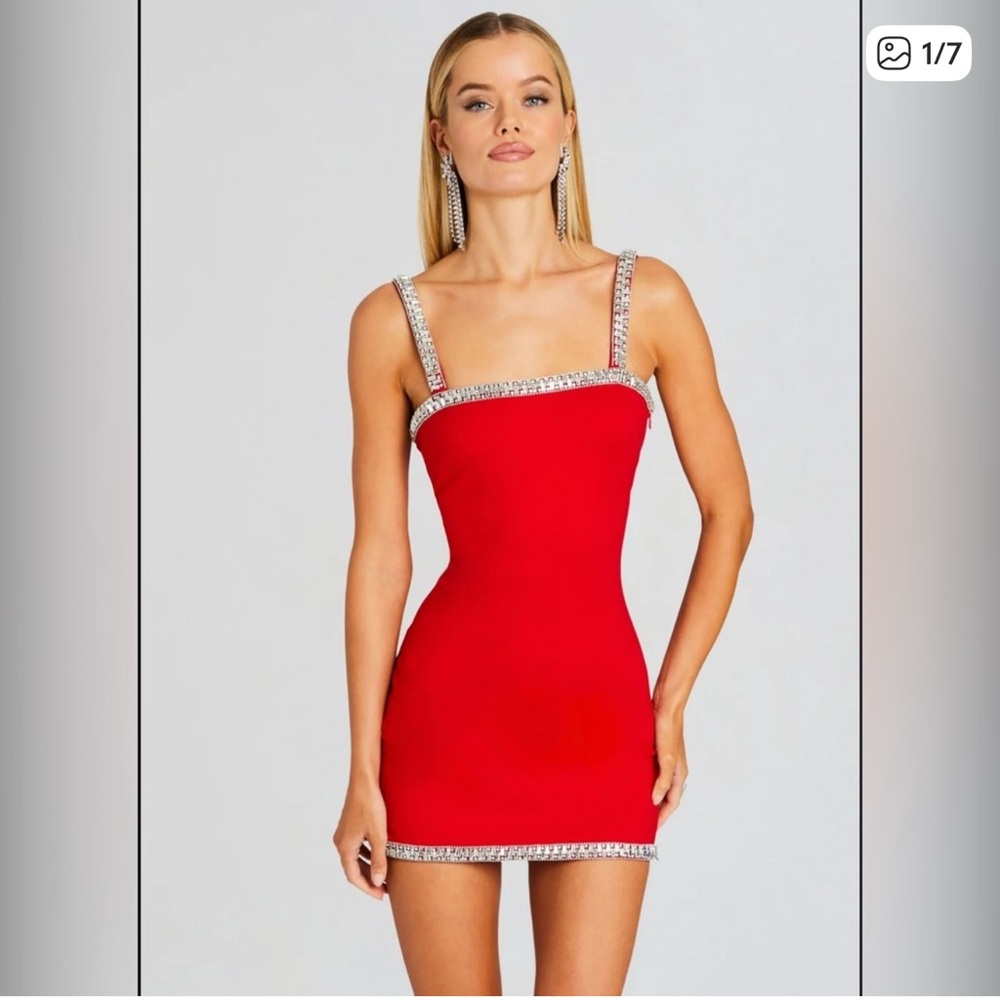 Vibrant Red bodycon sparkly stretchy Dress size M